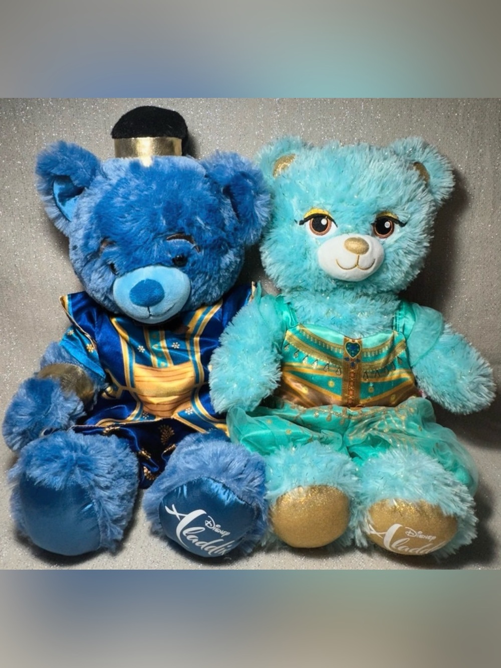 Disney Aladdin Blue Plush Bear Pair - Teal & Royal Blue Build a bears bundle set